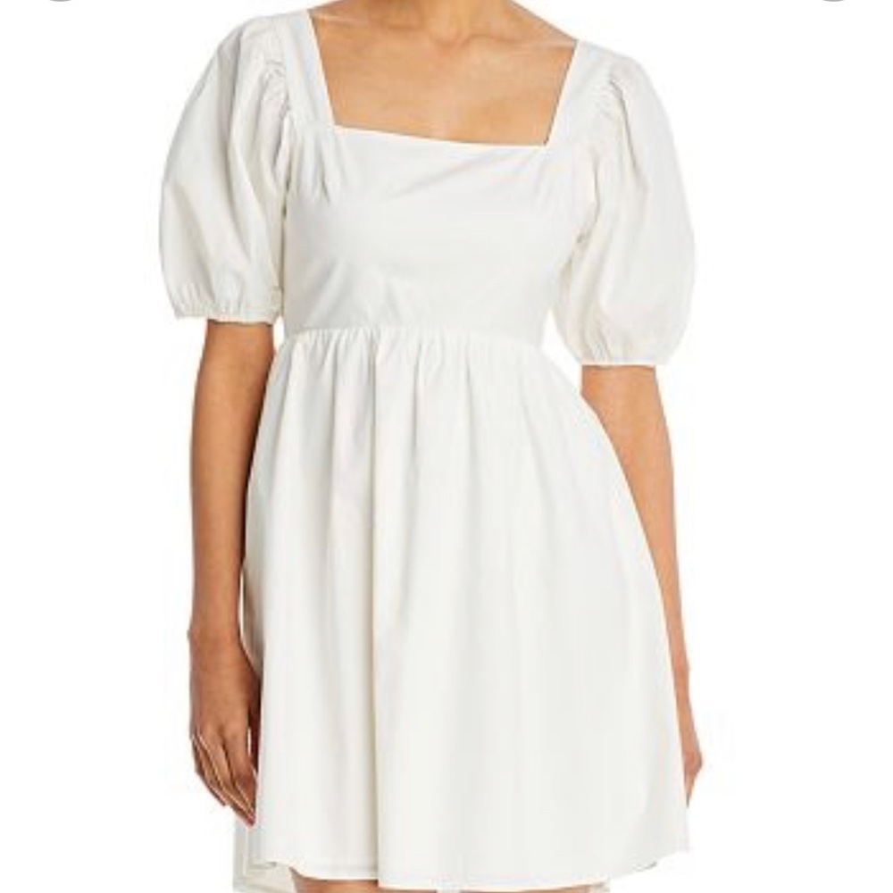 Wayf Tie-back puff sleeve mini dress, white
